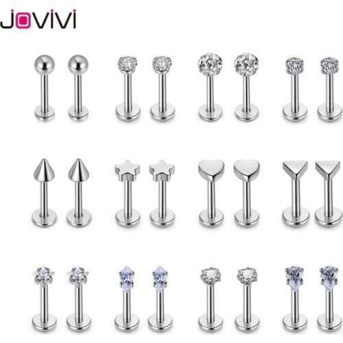 Jovivi 16G Stainless Steel Stud Earring Ear Studs Lip Studs Piercing Bijoux Jewelry Multi-used Body Piercing Jewellery 24 Pcs