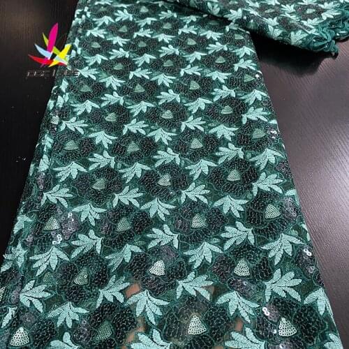 2020 Sequin net Lace Fabric Mesh Green Color African Embroidery Sequence Nigerian French Party Latest Aso-ebi Tulle