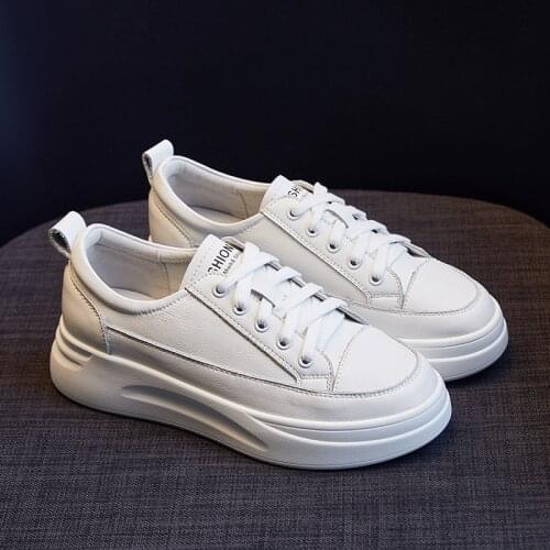 Genuine Leather Casual Shoes Women Sneakers Autumn Light White Sneaker Platform Med Heel Ladies Shoe Comfortable Vulcanized Shoe