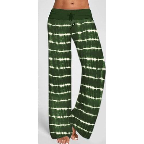 Streetwear Striped Print Yoga Leggings Women Comfy Stretch Sports Leggins Drawstring Palazzo Loose Trouser Wide Leg Lounge Pants