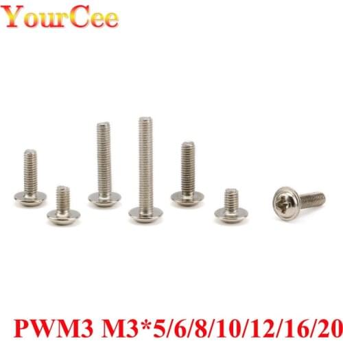 100PCS Round Head With A Pad Shim Screws Bolts Computer Screws PWM3 M3*5/6/8/10/12/16/20 GB818 5mm 10mm 20mm