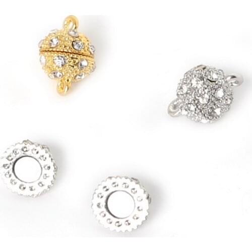 High Quality 5Sets Jewelry Findings Rhinestone Ball Alloy Magnetic Clasps For Bracelet Rhodium/Gold Plated 10*16mm Sale-Seller