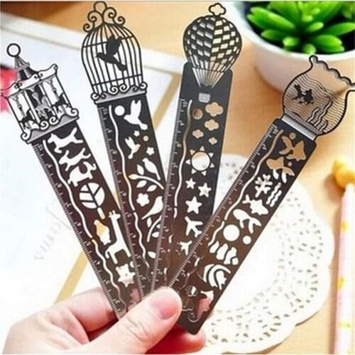 High Quality Kawaii Korean Cute Hollow Retro Multifunctional Drawing Ruler Gift Bookmarks School Suppliess