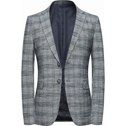 High Quality Fashion Blazer Mens Casual Jacket Thin Plaid Slim Fit Blazer Masculino Male Suits Jacket Coats