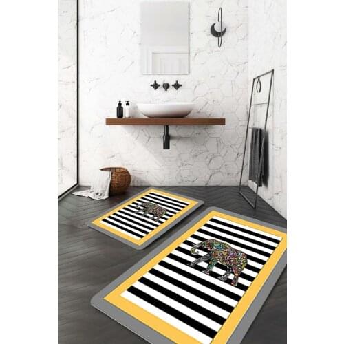 Elephant Pattern Yellow Gray Bath Mat