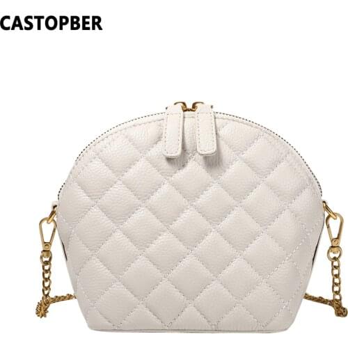 Womens Quilted Crossbody Bag With Gold Chain Shell Messenger Fashion Ladies Mini Purse Cowhide Genuine Leather High Quality