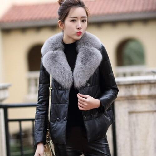100% Natural Sheepskin Coat Female Winter Real Fox Fur Collar Duck Down Jacket Women Korean Genuine Leather Down Jackets Hiver
