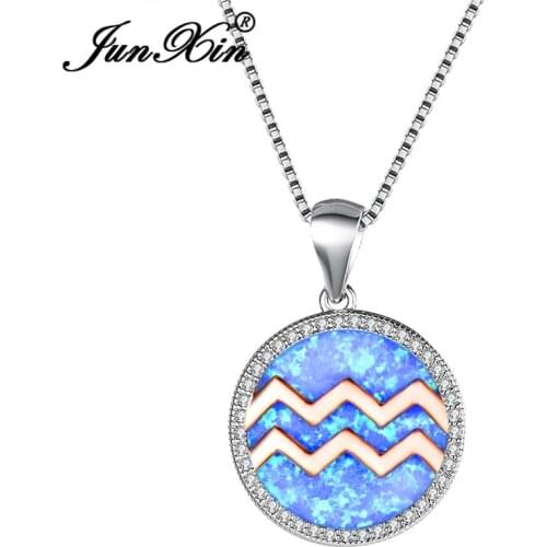 JUNXIN Female Constellation Aquarius Pendant Necklaces For Women White Gold Filled Round Birthstone Valentine Necklace Jewelry