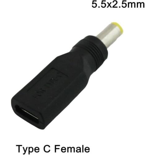 1x USB 3.1 Type C Female Jack to DC 5.5mm x 2.5mm Male Plug Power Charge Adapter Connector Straight