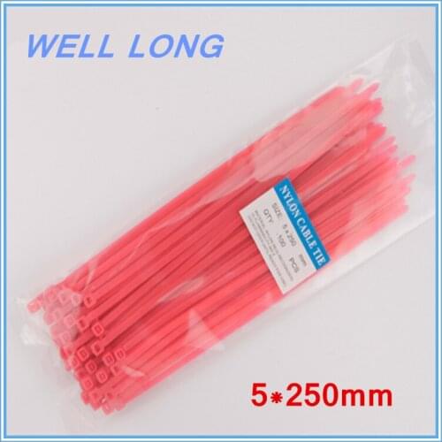 200pcs/lot 5*250mm Rose red Self-Locking Nylon Wire Cable Zip Ties, Cable Ties