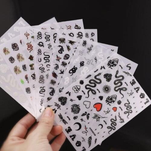Cool Girl 3D Nail Stickers Snake Design Flower Butterfly Transfer Stickers Slider Nails Decals Nail Art Decorative Paste Foils