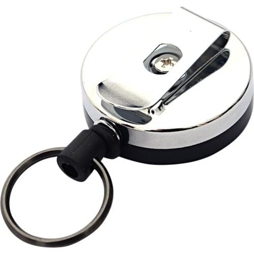 4.4cm Semi-metal Thickened Steel Wire 1mm Easy Pull Button Retractable Key Ring 60cm Coated Steel Wire Rope