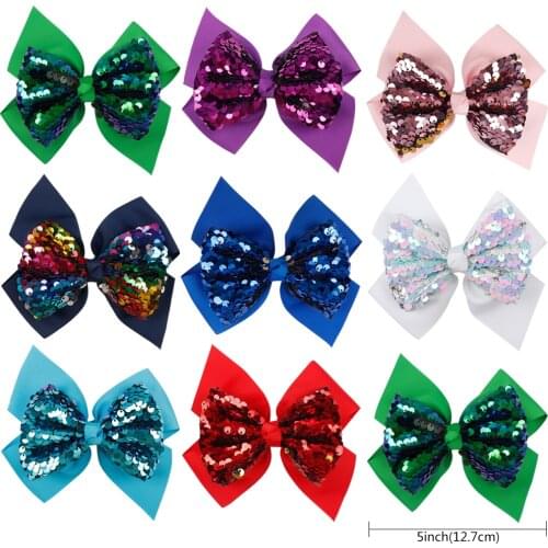 5 Inch Big Colorful Sequin Hair Bows for Girls Shiny Rhinestone Kids Hairgrips Hair Clip New Year Festival Hair Accessories