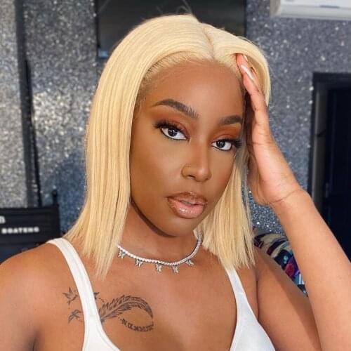 613 Blonde Bob Wigs Brazilian Straight Human Hair Wigs 8-16 Inch Remy Short Bob Lace Wigs For Black Women