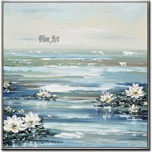 Hot Selling Abstract Unframed Water Lily Picture Canvas Art 100% Hand-painted Modern Flower Oil Painting Canvas Wall Decor Art