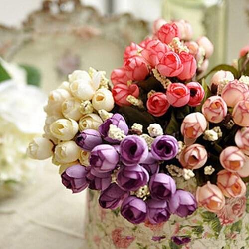 Sweet Artificial Rosebud Bouquet Vintage Fake Flower Wedding Home Party DIY Decorations Simulation Decorative High Quality Hot