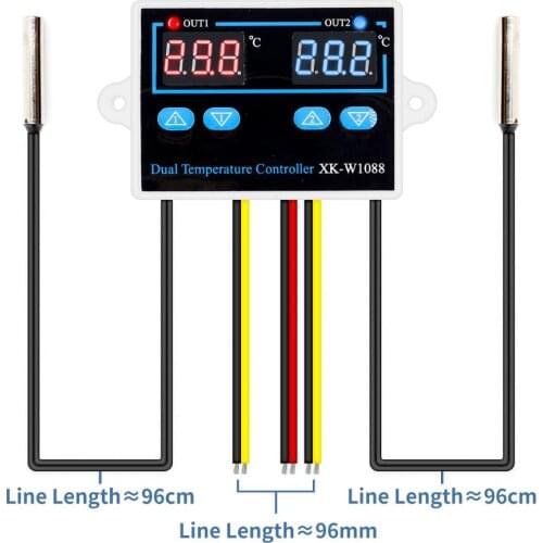 Digital Dual Thermostat Regulator XK-W1088 10A Direct Output Temperature Controller LED Display Heating Cooling Control Switch