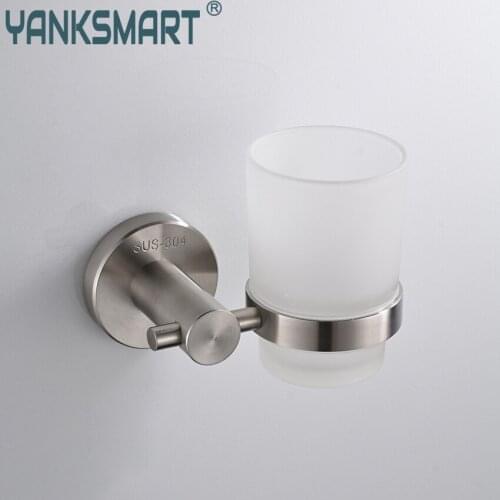 YANKSMART Chrome Finish Nickel Brush Stainless Steel Wall Mounted Bathroom Toothbrush Holder Rack Shelf