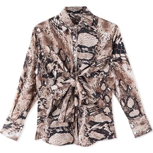 Neatie kiddie Fashion Snake Print Women Long Sleeve Blouse Shirt Turn-down Collar Casual Slim Cross Office Lady Blusas Tops