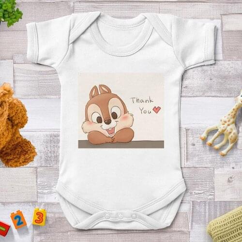 Baby Rompers Newborn Summer White O-neck Newborn Clothes Jumpsuits Chip Dale Printed Disney Cartoon Cute Infant Bodysuits