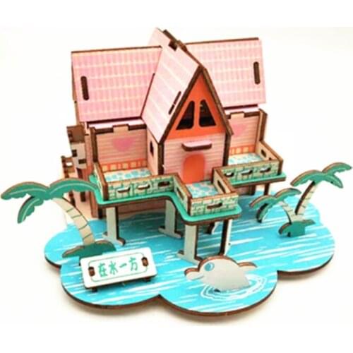 DIY Model toys 3D Wooden Puzzle-On the water side house Wooden Kits Puzzle Game Assembling Toys Gift for Kids Adult P15