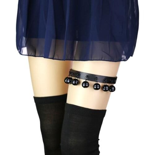 Design sense Harajuku hip-hop cosplay rock animation personality black bells garter belt soft sister disco leg ring