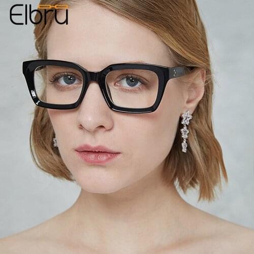 Elbru 2021 Vintage Black Square Oversize Glasses Frame Women Retro Optical Eyewear Men Plain Eyeglasses Clear Lens Spectacles