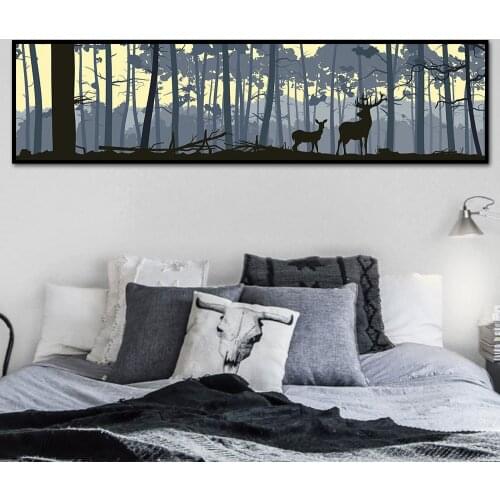 Elegant Poetry Elk Deer Landscape Canvas Shadow Banner Simple Canvas Painting Art Print Poster Wall Paintings Modern Wall Decor