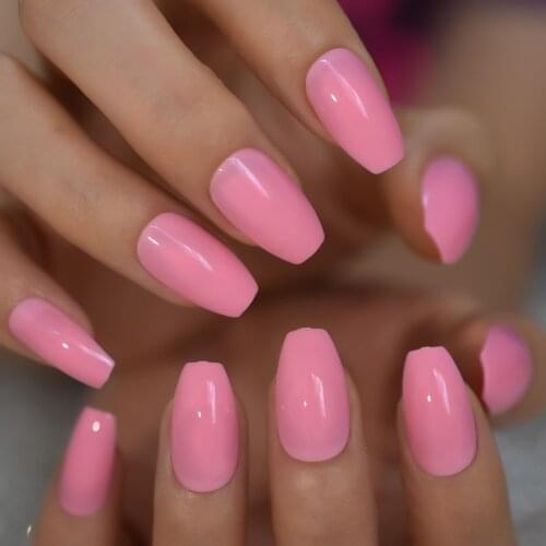 UV Gelnails Peach Pink Coffin Press On Nails Medium Size Glossy Shine Fashion Manicure Tips Predesigned 24