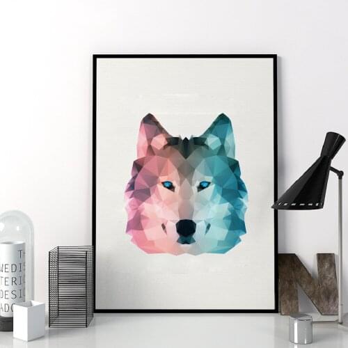 Geometric Wolf Canvas Art Print Wall Pictures , Abstract Polygon Animal Wolf Canvas Painting Poster Modern Home Decoration