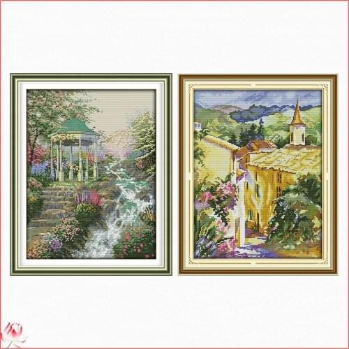 Joy Sunday Landscape Vertical Version Cross Stitch Kits Ecological Cotton Stamped Printed 14CT 11CT DIY Easy To Use Home Deco