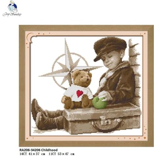 Joysunday Childhood Patterns DIY Hand Cross Stitch Kits Printed Canvas DMC Counted Cross-stitch Embroidery Needlework Home Decor