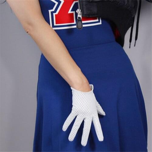 Leather Touch Gloves 16cm Ultra Short Pure Sheepskin Female Touch Screen White Mesh Sports TB05-BS