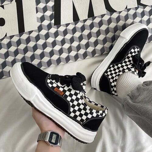 Hot Sale Brand Checkered Canvas Shoes Men Designer Sneakers Plaid Skateboard Shoes Male Breathable Platform Sneakers Men Flats