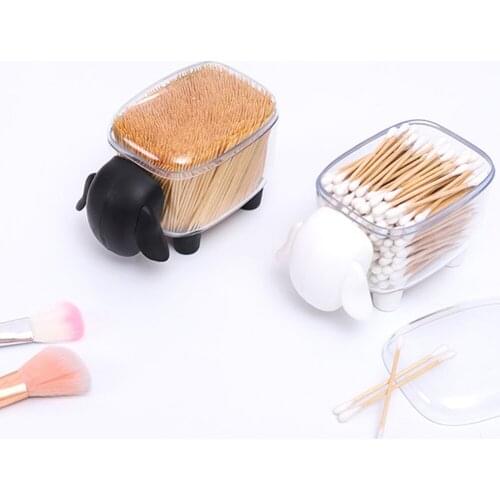 Cute Mini Premium Plastic Cotton Bud Dirt-shaped Sheep Storage Box Small Clip Clip Desktop Storage Box For Home Organizer Box