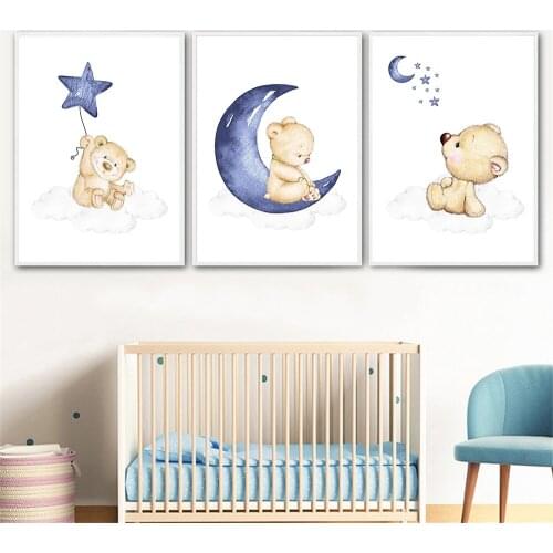 Cartoon Baby Animal Prints Star Moon Bear Wall Art Canvas Painting Nursery Print Poster Nordic Wall Pictures For Kids Room Decor