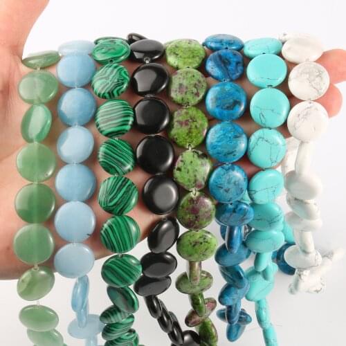 Natural Stone Turquoises Tiger Eye Agates Jaspers Chalcedony Round Coin Loose Beads for Jewelry Making DIY Bracelet Accessories