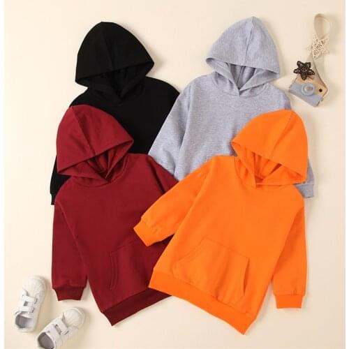 Solid Color Hooded Sweatshirt Kids Children Boys Girls Spring Autumn Casual Long Sleeve Pocket Hoodie With Pocket Top