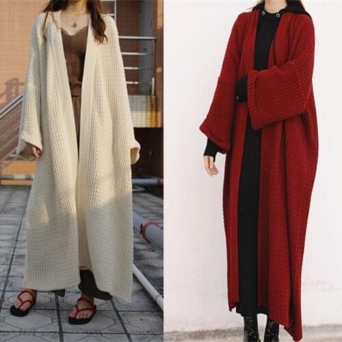 Autumn And Winter Loose Long Knitted Cardigan Jacket Women Over The Knee Thick Line Plus Size Temperament Sweater