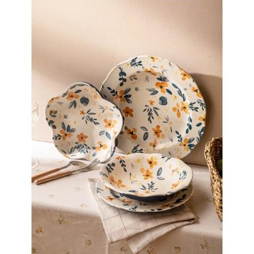 Pastoral Ceramic Soup Plate Set Household Deep Creative Hand Painted 8inch Food Dishes Nordic Dinner Plate