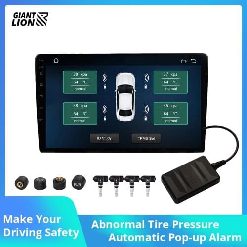 TIEBRO Portable Tire Pressure 4 External Sensors Fuel Saving TPMS Solar Pressure Alarm Monitoring System For Car Radio Navigatio