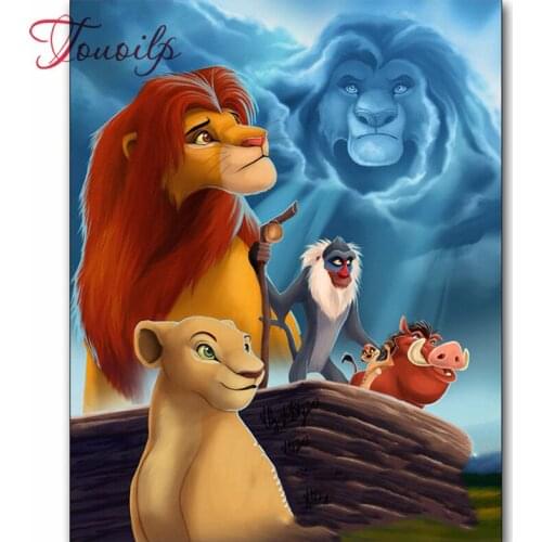 Needlework 5D DIY Diamond Painting Cross Lion King Animal Diamond Mosaic Square Drill Full Diamond Embroidery Decoration Cartoon