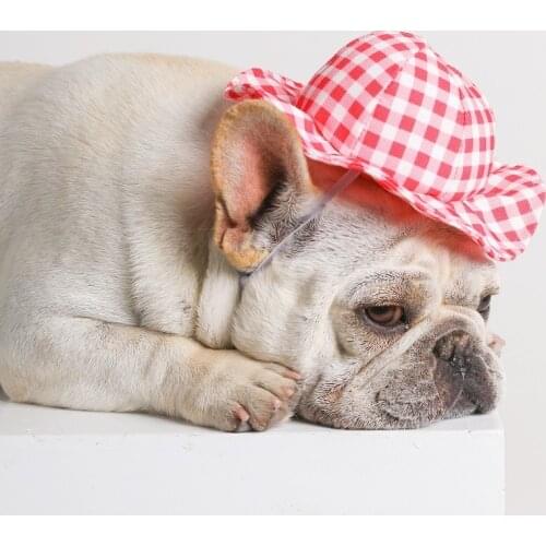 Fashion Dog Hat for Small Medium Dogs Summer Sun-Proof Hat for Cats Plaid Dog Hats Decor Photo Taking Accessories for Pets
