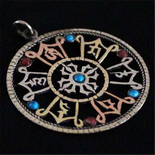TBP418 Tibetan Mantras Amulet Round Pendants OM Cross Dorje OM MANI PAD ME HUM