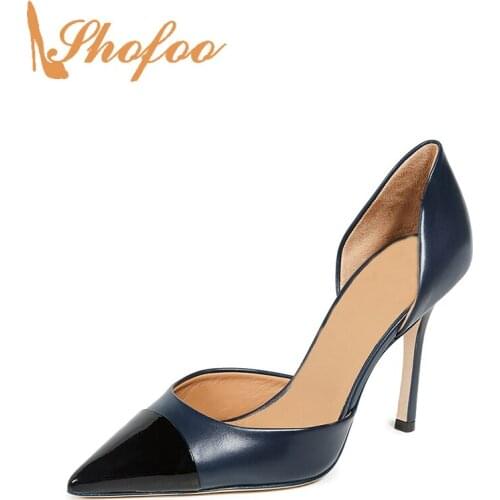 Navy Blue Black High Stilettos Pumps Woman Slip On Thin Heels Pointed Cap Toe Large Size 12 14 For Office Ladies Shoes Fashion