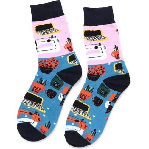 Happy Funny Cartoon Girl Women Middle Socks Man Notebook PC office Jacquard Weave Fairies FLEURE NOIR Flower Fairy Middle Shadow