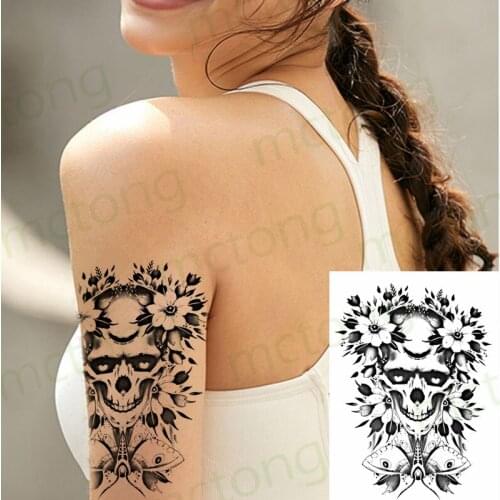 Waterproof Temporary Tattoo Sticker Skeleton Butterfly Flower Lucky Cat Body Art Arm Fake Tattoo for Women Men