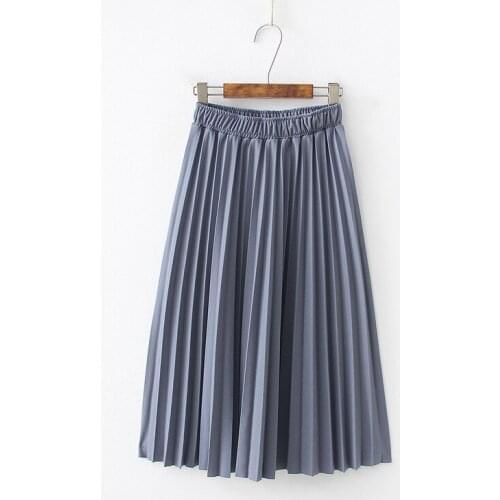 Street Style Skirts Womens Elastic Waist High Waist Long Elegant Blue Pleated Skirt Summer Girls Cute Korean School Lolita Skirt