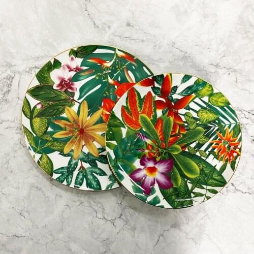 Green Plant Wall Decorative Plates Ink Jungle Painting Ceramic Dish Turtle Leaf Pattern Home Decor Porcelain Wall Hanging Craft