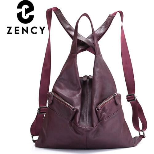Zency Unique Style Women Backpack 100% Cowhide Genuine Leather Fashion Travel Bag Black Lady Knapsack Girls Schoolbag Notebook